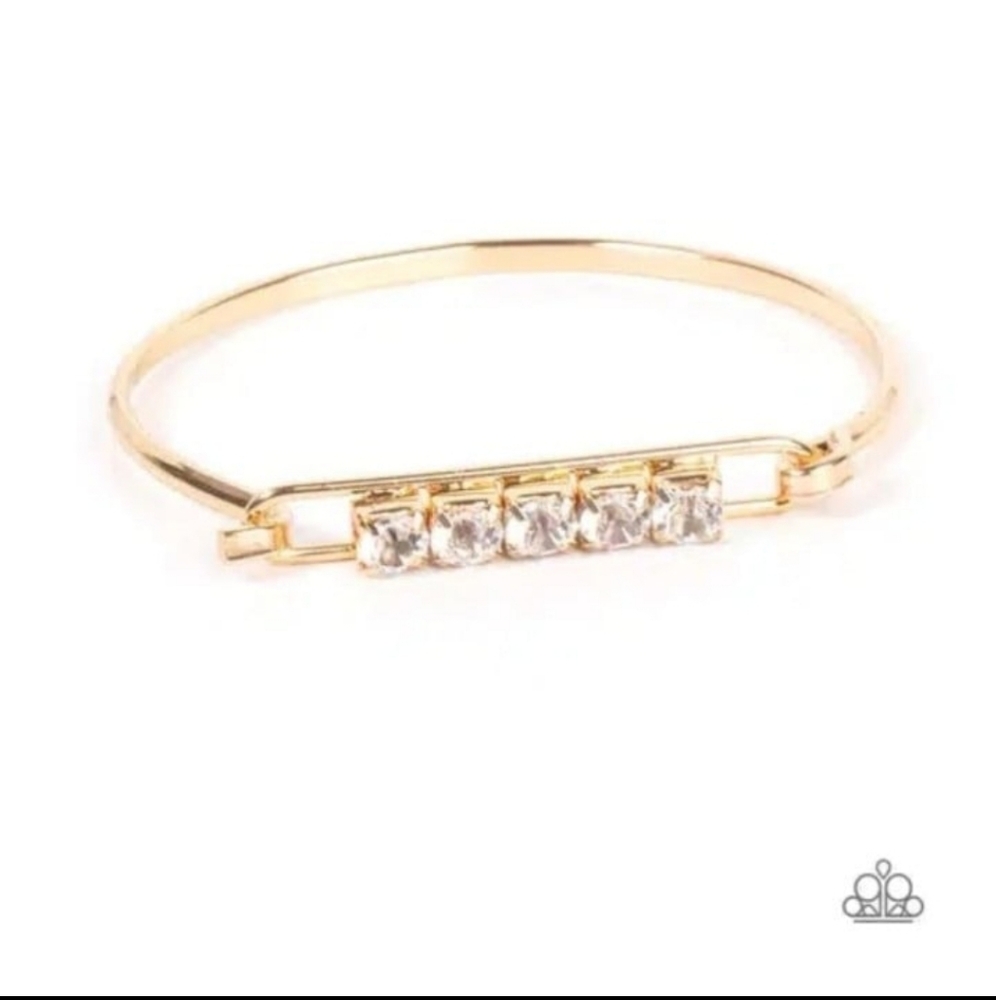 In CHARMS Way Gold Bracelet Hinged Rhinestone Fashion Jewerly Paparazzi